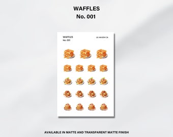 Waffle Sticker Sheet, Breakfast and Dessert Journal Stickers, Planner Stickers, Bullet Journal, Matte & Transparent Stickers | No. 001