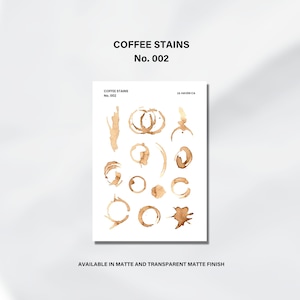 Stickers pour carnet Taches de café, Feuille d'autocollants café, Stickers Bullet Journal sur le thème du café, Stickers pour agendas | Mat et transparent n° 02