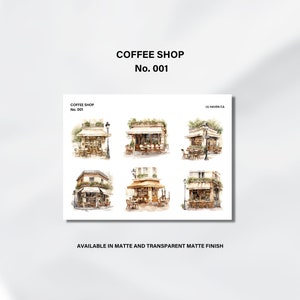 Stickers Coffee Shop, Feuille d'autocollants Coffee Shop Vibes, Stickers agenda café, Stickers Bullet Journal, Stickers transparents | N° 001