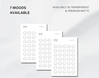 Pegatinas de emoticonos de estado de ánimo, pegatinas de seguimiento del estado de ánimo, pegatinas de iconos de estado de ánimo para planificador, pegatinas de bullet journal, pegatinas mate y transparentes / Lote 01