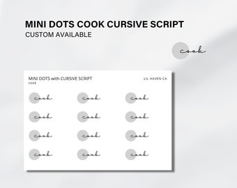 COOK -  Mini Dots with Cursive Script Planner Sticker, Functional Sticker Sheet, Bullet Journal, Daily & Monthly Planning