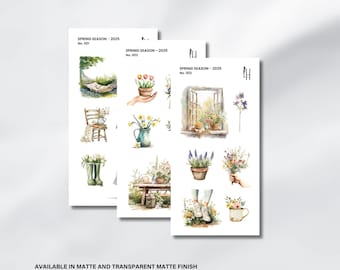 Frühling Aufkleber Set - Frühling Aquarell Aufkleber, Niedliche Aufkleber für Planer und Journals, Aufkleber Set | Transparente Aufkleber