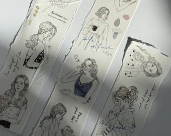 Taśma PET Pion Sketch Girl | Naklejki z taśmy PET, taśma PET do dzienników i planerów, papier japoński