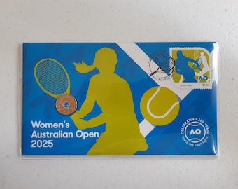 Moneda de Australia, sello 2025, sobre del Rey Carlos III, nueva moneda de 2 dólares del Abierto de Australia de tenis femenino, colección de edición limitada de PNC.