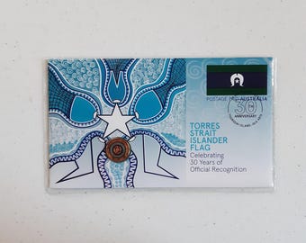 Moneda de Australia, sello de 2025, cubierta, bandera de las Islas del Estrecho de Torres, moneda de 2 dólares, Rey Carlos III, nueva edición limitada coleccionable de PNC.