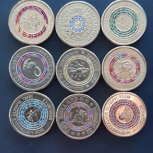 Australia set of 9 two dollar coloured coins different types collectible decorative craft