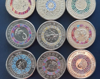 Australia set of 9 two dollar coloured coins different types collectible decorative craft