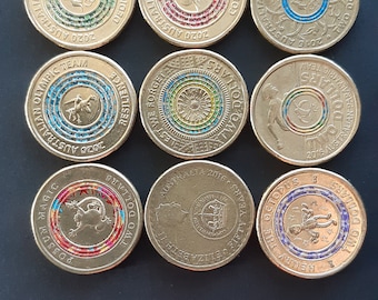 Australia Set of 9 Two Dollar Coloured Coins Different Types