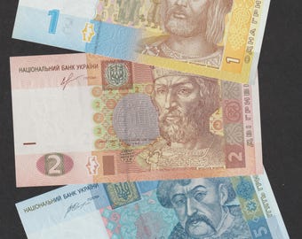 Ucrania Hrivnia conjunto de 3 billetes sin circular 1 2 5 moneda coleccionable decorativa ordenada sin circular