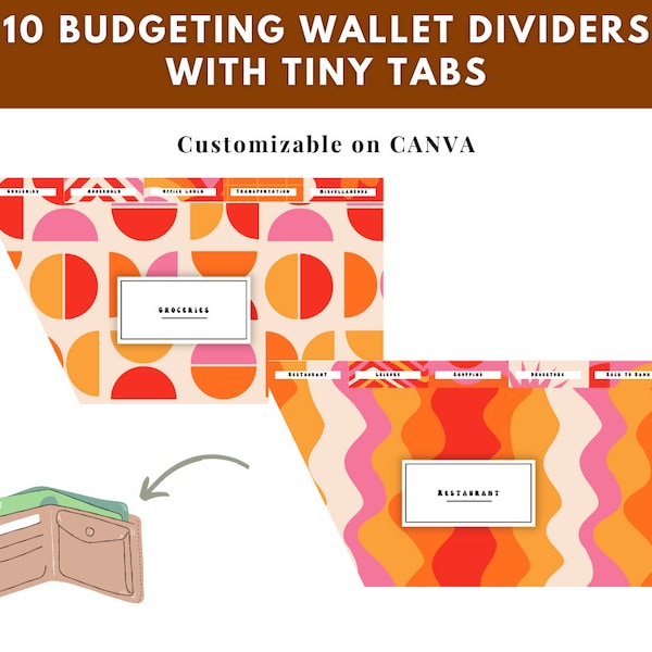 Cash Stuffing: 10 Customizable Groovy Cash Dividers for your Wallet - Canva Template