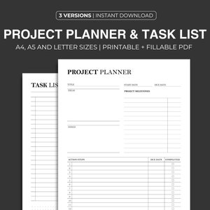 Printable Project Planner: Task List, A4/A5/Letter Sizes (Fillable PDF)