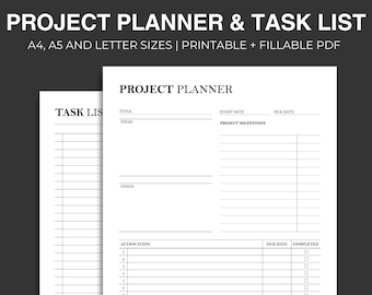 Planner di progetto stampabile: elenco attività, formati A4/A5/Lettera (PDF compilabile)