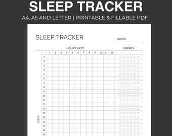 Seguimiento mensual del sueño imprimible: Nivel de energía, calidad del sueño (A4/A5/Carta)
