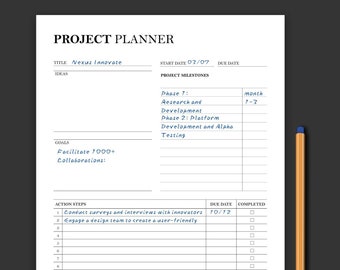 Planificador de proyectos imprimible: Lista de tareas y cronograma (tamaños A4/A5/Carta) (Descarga digital)