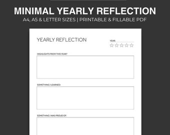 Reflexión Anual Minimalista Imprimible: A4/A5/Carta (Descarga PDF Instantánea)