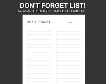 Lista de tareas rellenable e imprimible: A4, A5, Carta (Descarga instantánea)