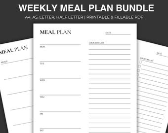 Paquete de planificación semanal de comidas, lista de la compra, PDF imprimible