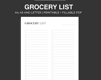 Plantilla de lista de compras imprimible: Planificador de compras rellenable (A4/A5/Carta) (Descarga digital)