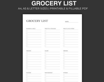 Plantilla de lista de compras imprimible: Planificador de comidas rellenable (tamaños A4/A5/Carta) (Descargar PDF)