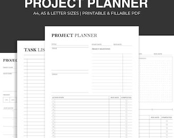 Planificador de proyectos imprimible: Seguimiento de tareas, Resumen del proyecto (PDF rellenable)