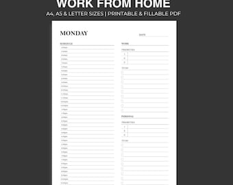 Work From Home Planner: Daily Hourly Schedule (Printable & Fillable PDF)