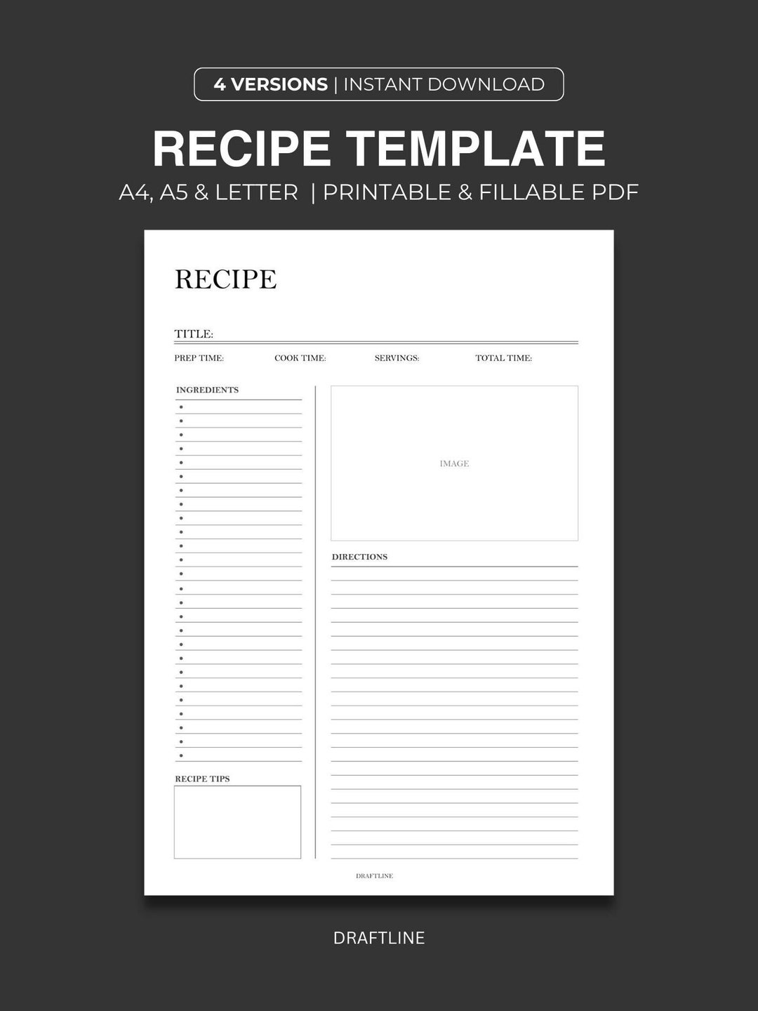 Printable Recipe Template: Fillable Cookbook Pages (a4/a5/letter) - Etsy