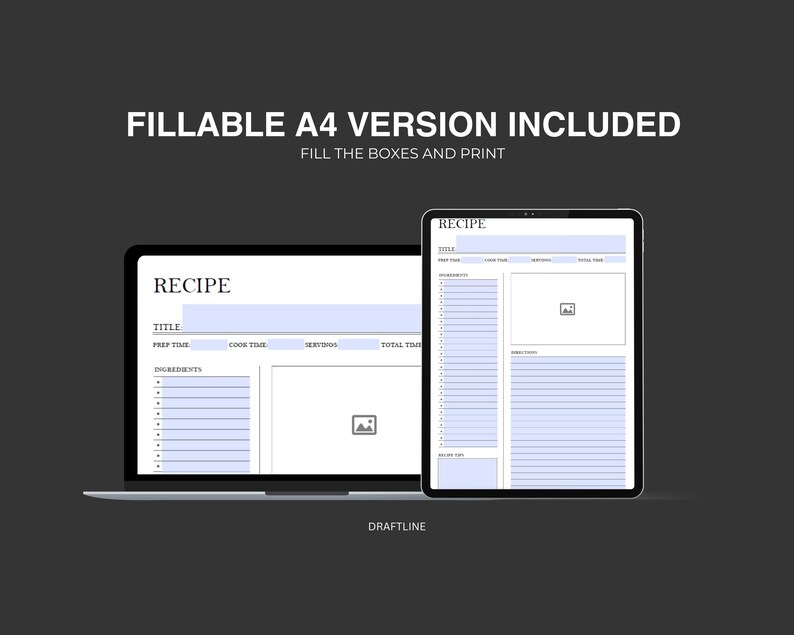 Printable Recipe Template: Fillable Cookbook Pages (a4/a5/letter) - Etsy