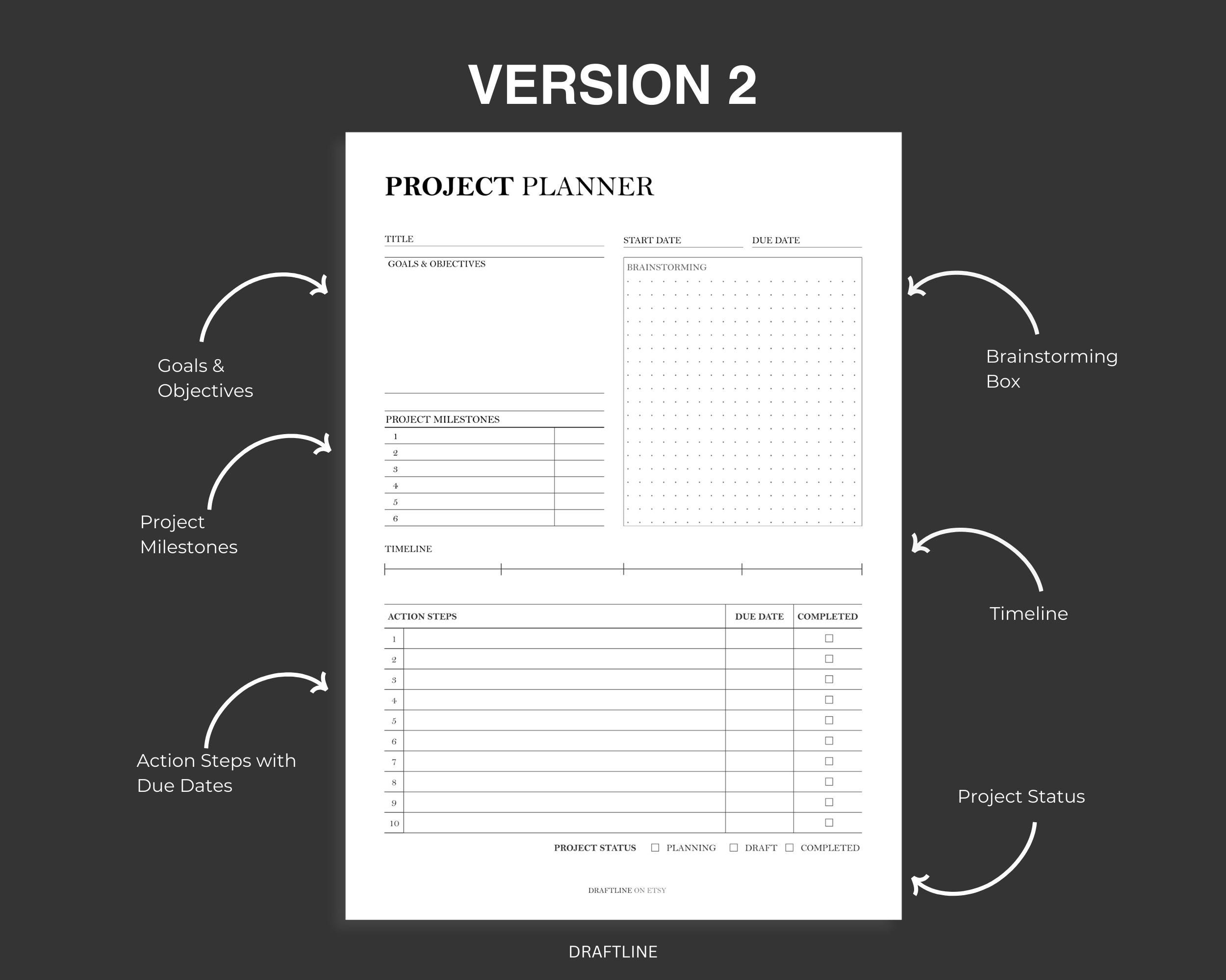 Project Planner & Task List: Printable Fillable PDF (a4/a5/letter Sizes ...
