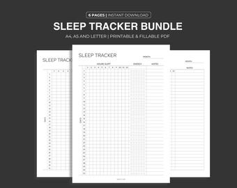 Paquete imprimible de seguimiento del sueño: registro mensual del sueño (PDF A4/A5/Carta)