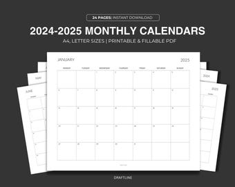 Calendario mensual imprimible 2024-2025: Paisaje minimalista (descarga digital)