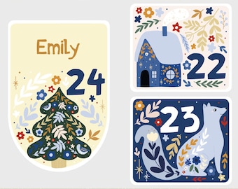 Calendario dell'Avvento personalizzato fai-da-te "Natale scandinavo" da compilare da solo, 24 tasche Kraft e 24 adesivi decorativi natalizi