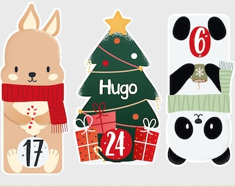 DIY Calendrier de l’avent personnalisé “Animaux de Noël” à remplir vous-même, 24 Pochettes Kraft et 24 Autocollants décoratifs de Noël