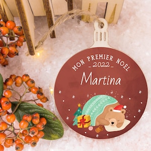 Baby Bear&#39;s First Christmas, Wooden Christmas Bauble Kit and Personalized Sticker, My First Christmas Ornament and Tree Hanging