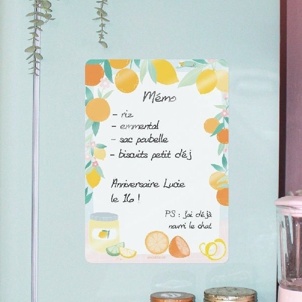 Affiche frigo Mémo Pense-bête décorative Effaçable Magnétique A3 ou A4 pour réfrigérateurs et surfaces métalliques - Agrumes