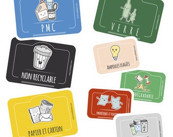 Étiquettes De Tri Sélectif Pour Poubelles - Lot De 7 - Modèle Entreprise Ou Maison