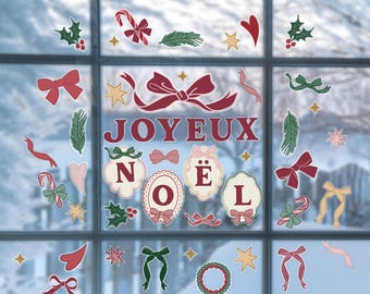 Stickers Fenêtre Noël XXL WandSticker 4U - Lutins Et Cadeaux, Réutilisables Et Amovibles