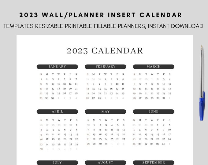 2023 Year Calendar Printable Yearly Wall Calendar Desk - Etsy Israel