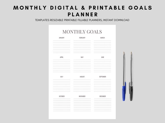 Monthly Goal Planner Printable Fillable Monthly Planner - Etsy