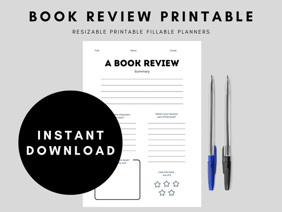 Book Review Printable Template My Book Reviews Book Review - Etsy