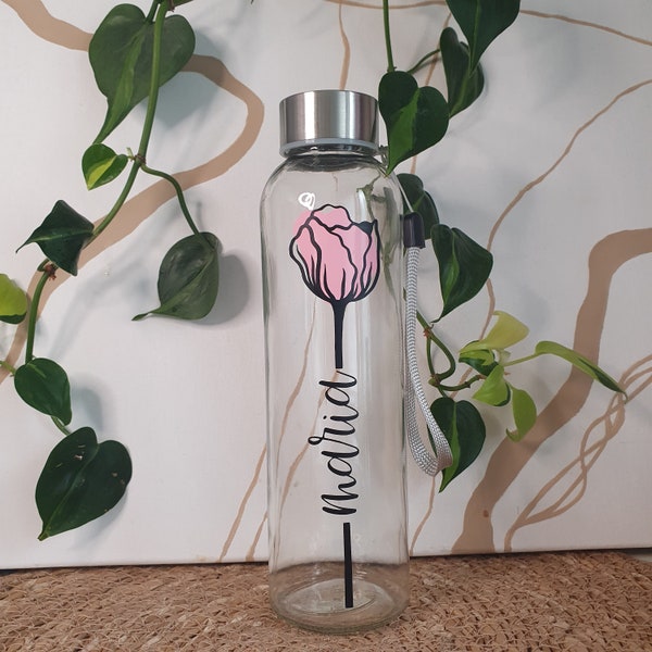 Botella personalizada | | Nombre y flor