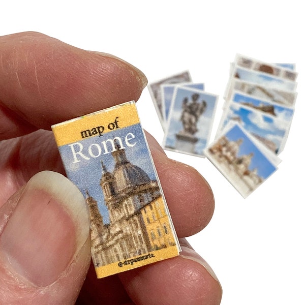 Map of Rome for dollhouse, map of Rome and twelve travel photos, miniature dollhouse scale 1:12.