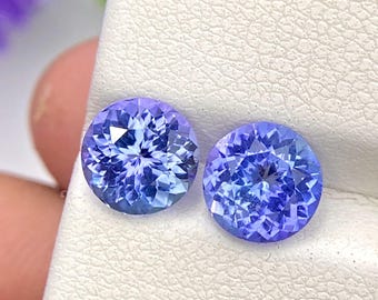 Natural Tanzanite 7 mm Round Pair Faceted Loose Gemstone Weight-2.44 Cts, Perfect For making Jewellery (Clean) #B29.23