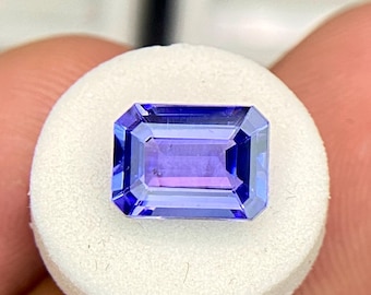 Natürlicher Tansanit im Smaragdschliff 8 x 6 mm, loses Edelsteingewicht -1,45 Cts, Ringgröße Tansanit, (Lupenrein) # B2.20