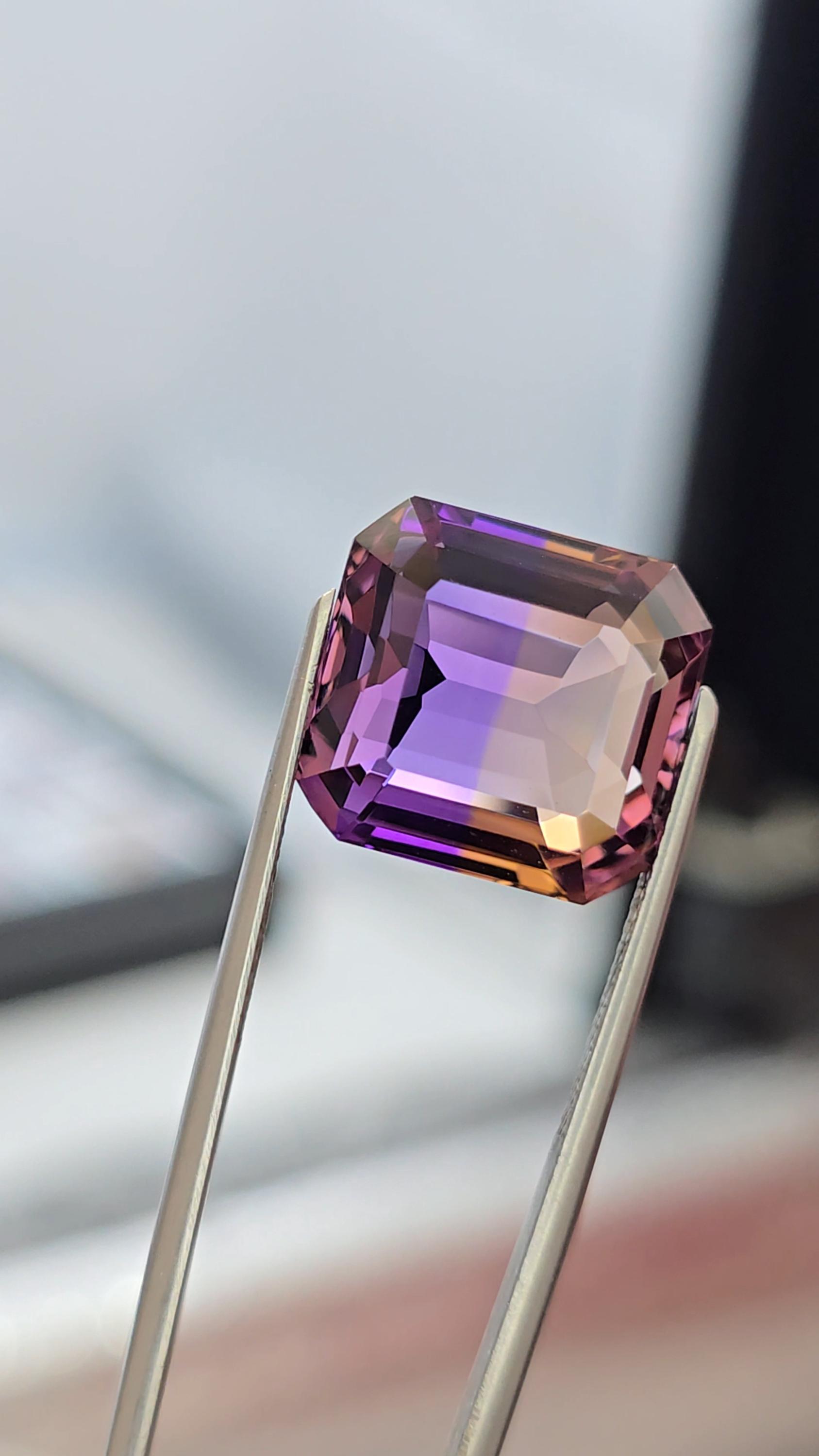最高品質の天然アメトリン、12.67カラット、14 x 13 mm、アッシャー 