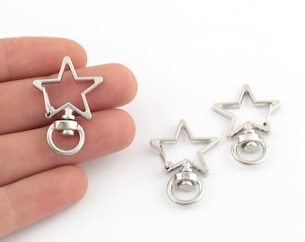 24x34mm Rhodium Plated Clasp Star Keychain, Star Key Lobster Clasp, Star Shaped Keychain Hook, Split Key Chain Rings, 1Pcs, CL-23