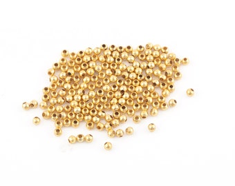 3mm 24k Gold Plated Spacer Beads, Hollow Spacer Beads, Gold Plated Ball Beads, Bracelet Spacer Beads, Bracelet Ball Beads, 50Pcs, AL-15