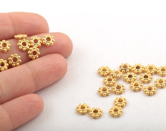 Matt Gold Plated Flower Beads, Round Spacer Beads, Matt Gold Plated Spacer Beads, Tiny Flower Beads, Jewelry Making, 6.5mm, 12Pcs, MT-122