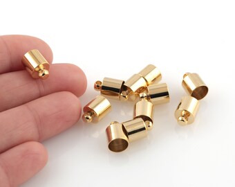24k Shiny Gold Plated İnner Size 7mm End Cap, Huge End Caps, Solid Brass End Cap, Gold Plated End Cap, Connector, 8x11mm, 6 Pcs, AL-959