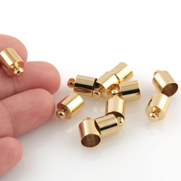 24k Shiny Gold Plated İnner Size 7mm End Cap, Huge End Caps, Solid Brass End Cap, Gold Plated End Cap, Connector, 8x11mm, 6 Pcs, AL-959