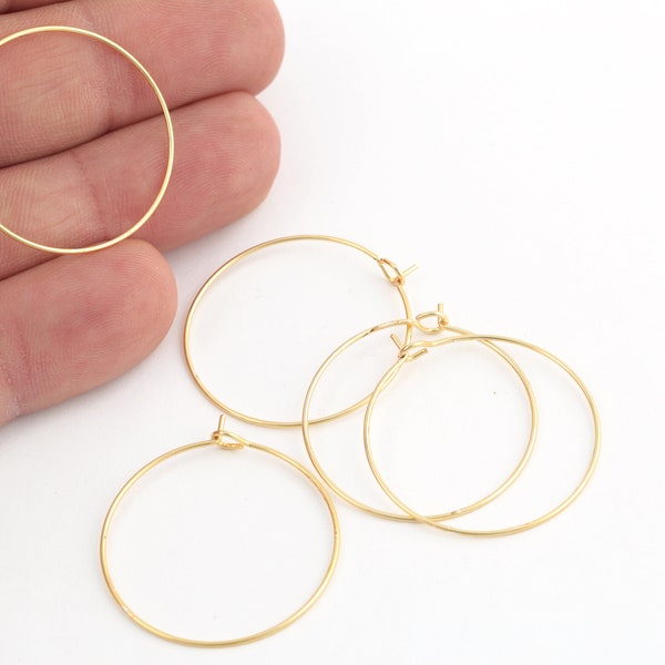 30mm 24k Gold Plated Earring Hoops, Circle Earrings, Gold Plated Earrings Findings, Ear Wire, Jewelry Making, 6 Pcs